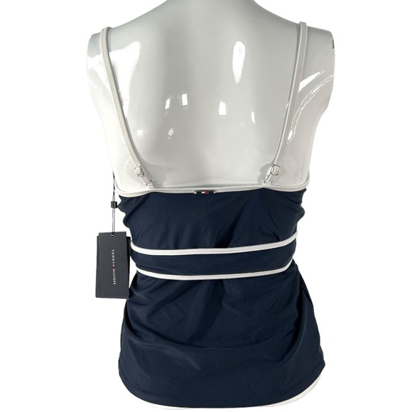 NEW w/Tags Tommy Hilfiger Tankini Swim Top Women's Medium Navy Blue Stretch Belt - Picture 9 of 13